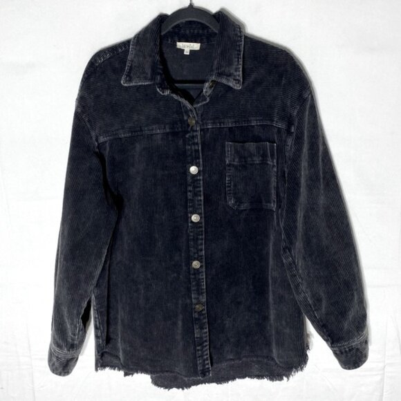 SOLD-La Miel Washed Black Corduroy Button-Up Shirt Shacket W Raw Hem M - Picture 16 of 16